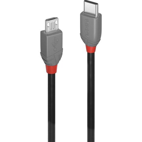 LINDY USB-Kabel  USB 2.0 USB-C® Stecker, USB-Micro-B Stecker 1.00 m Schwarz, Grau  36891
