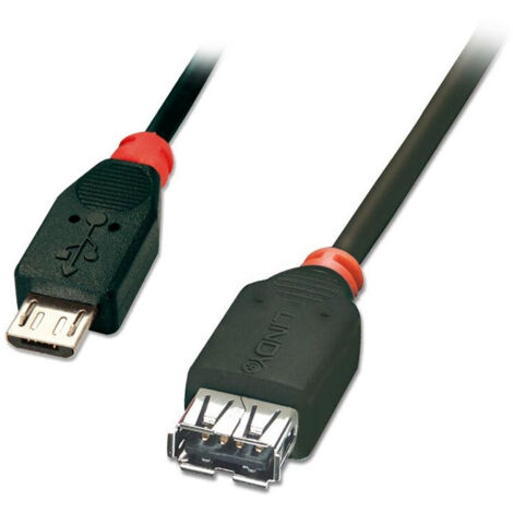LINDY USB-Kabel USB 2.0 USB-Micro-B Stecker, USB-A Buchse 1.00 m Schwarz mit OTG-Funktion 31936