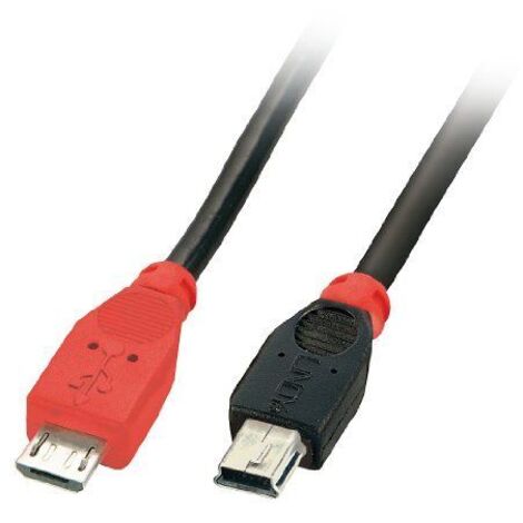 LINDY USB-Kabel USB 2.0 USB-Micro-B Stecker, USB-Mini-B Stecker 0.50 m Schwarz mit OTG-Funktion 3171