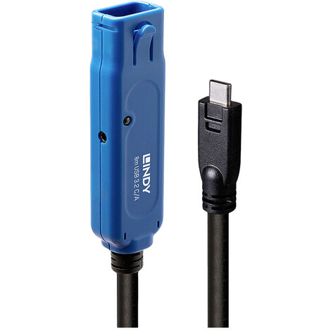 LINDY USB-Kabel  USB 3.2 Gen1 USB-A Buchse, USB-C® Stecker 8.00 m Schwarz/Blau  43381