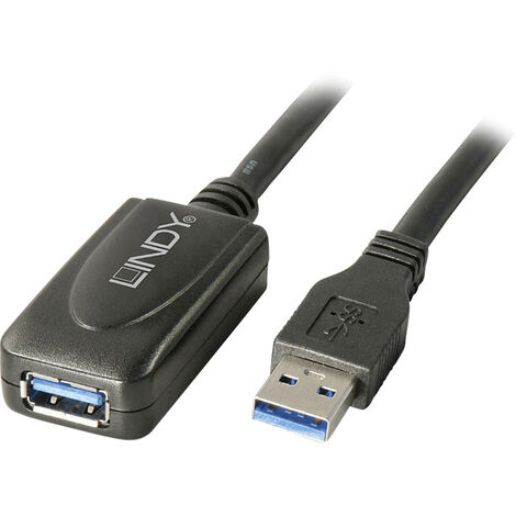 LINDY USB-Kabel  USB 3.2 Gen1 USB-A Stecker, USB-A Buchse 5.00 m Schwarz  43155