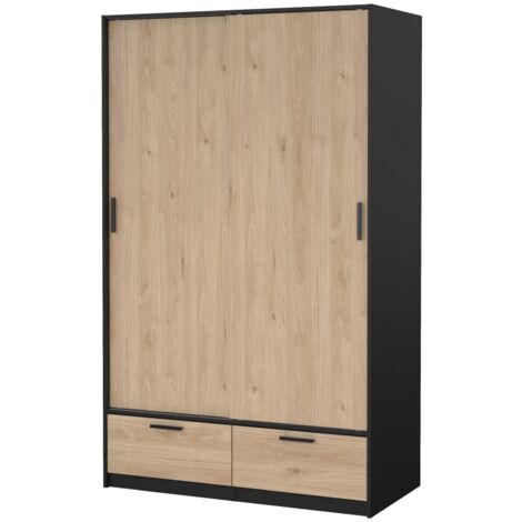 Line Kleiderschrank 2 Türen 2 Schubladen Nussbaum dekor schwarz matt.