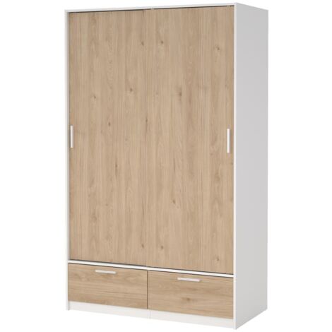 Line Kleiderschrank 2 Türen 2 Schubladen Nussbaum dekor weiß.