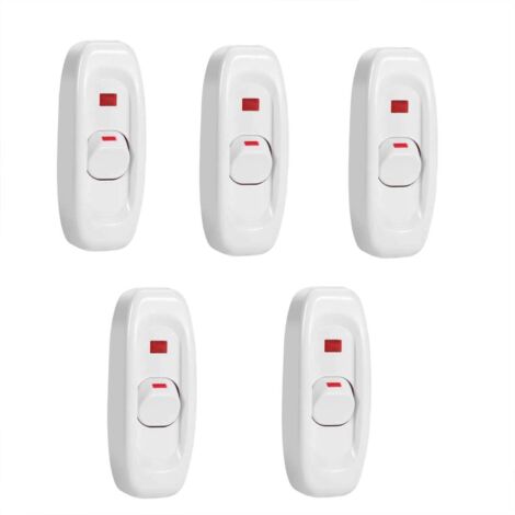 Line Light Switch, 5 Pcs AC 250V 10A Compact In Line Rocker Switch LED Cord Light Control Solder Lug Button(White)