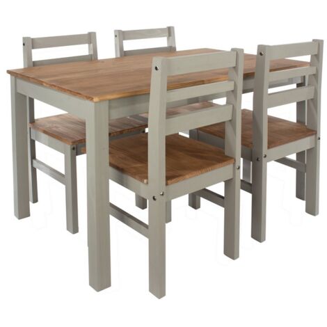 Linea 1200 mm Rectangular Dining Table with 4 Corona Dining Chairs - Antique Waxed Pine/Grey - Flat Packed