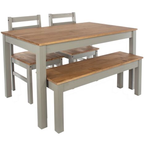 Linea 1200 mm Rectangular Dining Table with Bench and 2 Corona Dining Chairs - Antique Waxed Pine/Grey - Flat Packed