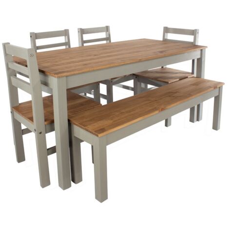 Linea 1500 mm Large Rectangular Dining Table with 4 Corona Dining Chairs - Antique Waxed Pine/Grey - Flat Packed