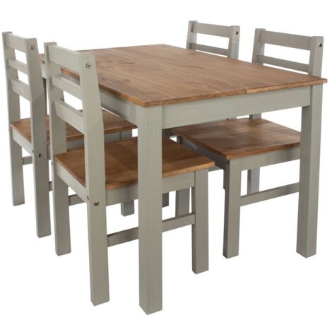 Linea 1500 mm Large Rectangular Dining Table with Linea Bench and 4 Corona Dining Chairs - Antique Waxed Pine/Grey - Flat Packed