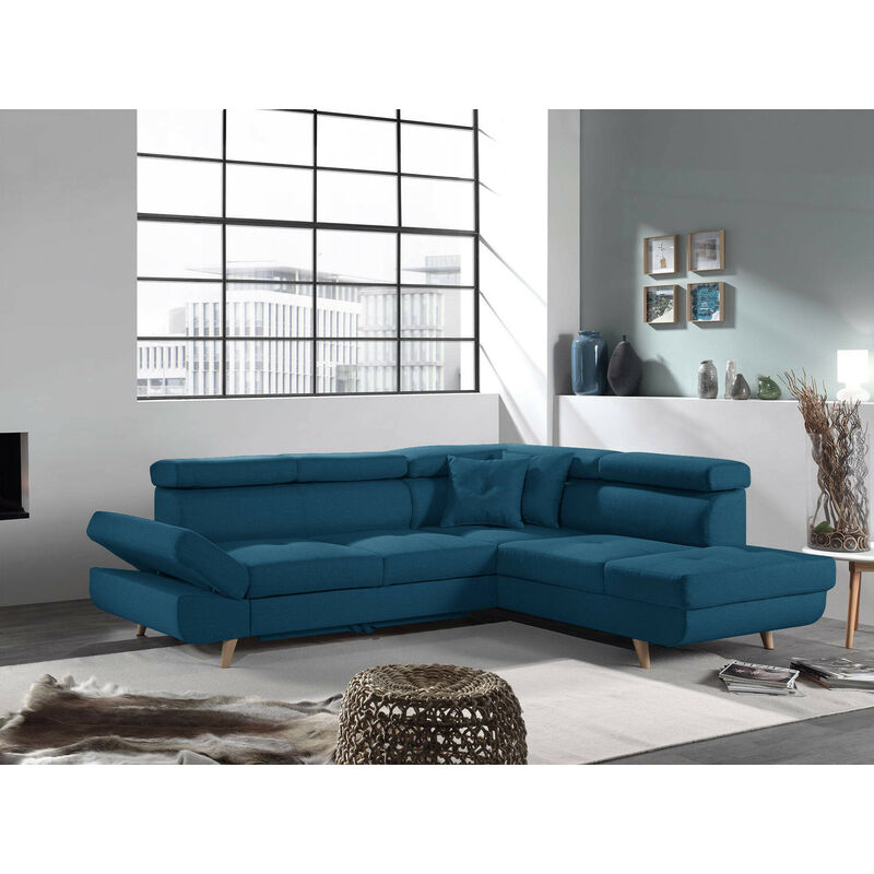 Canapé d'angle Bleu Tissu Moderne Confort Promotion