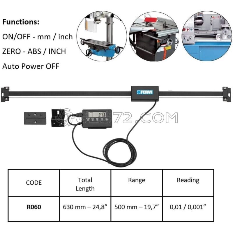 

LINEA CON DISPLAY DIGITAL MULTIFUNCION 630mm PARA TORNO FRESADORA R060 - Fervi