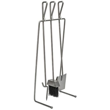 Linear Fireside Companion Set - Iron - L19 x W27 x H73 cm - Pewter