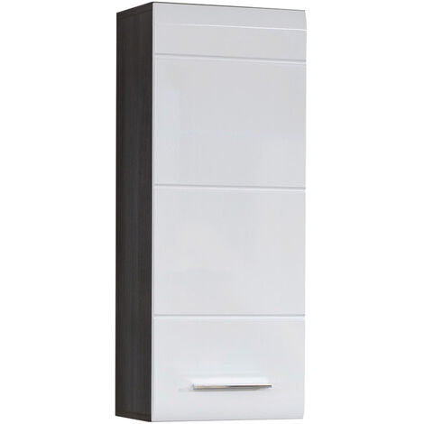 LineBad Armoire de toilette, 1 porte, argent fumé, blanc brillant.