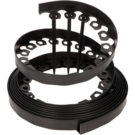 LineBORDER Flexible Plastic Lawn Edging, 30 Ground Anchors, Length 10m, Height 4cm, Black
