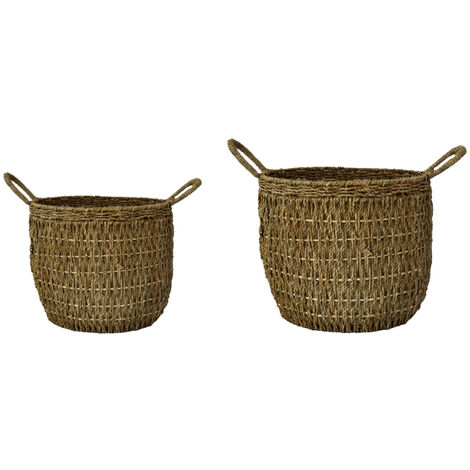 Lined Basket (Set of 2) - Seagrass - L35 x W35 x H30 cm - Natural