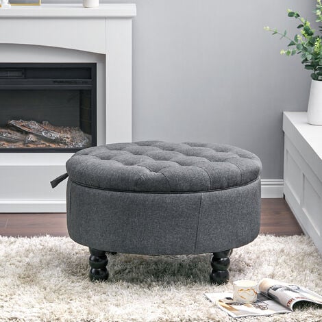 Linen Buttoned Ottoman Storage Footstool , Grey