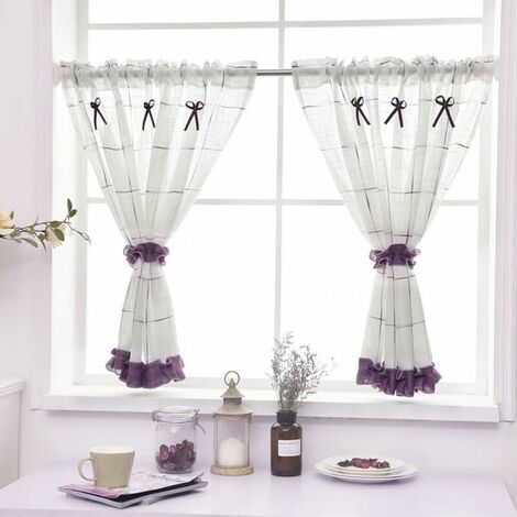 Linen curtain with tiebacks, Cotton blend, Mauve, BxH 90x90cm（1 Piece）