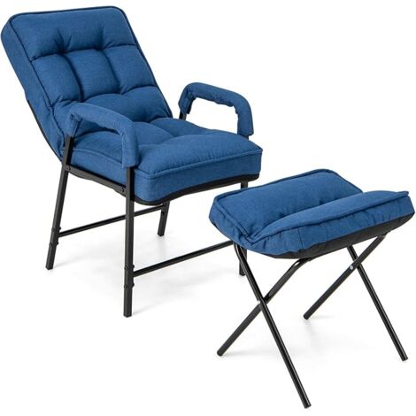 Linen Fabric Arm Chair with Adjustable Backrest & Solid Metal Frame