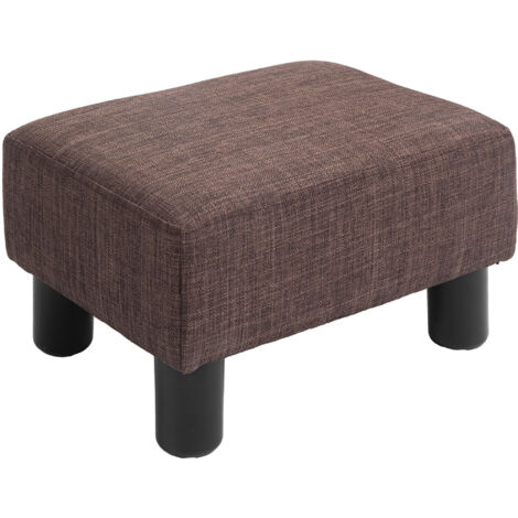 Linen Fabric Footstool Ottoman Cube with 4 Plastic Legs, Brown