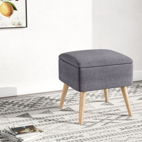 main image of "Linen Footstool Pouffe Chair Storage Stool Ottoman Footrest Grey"