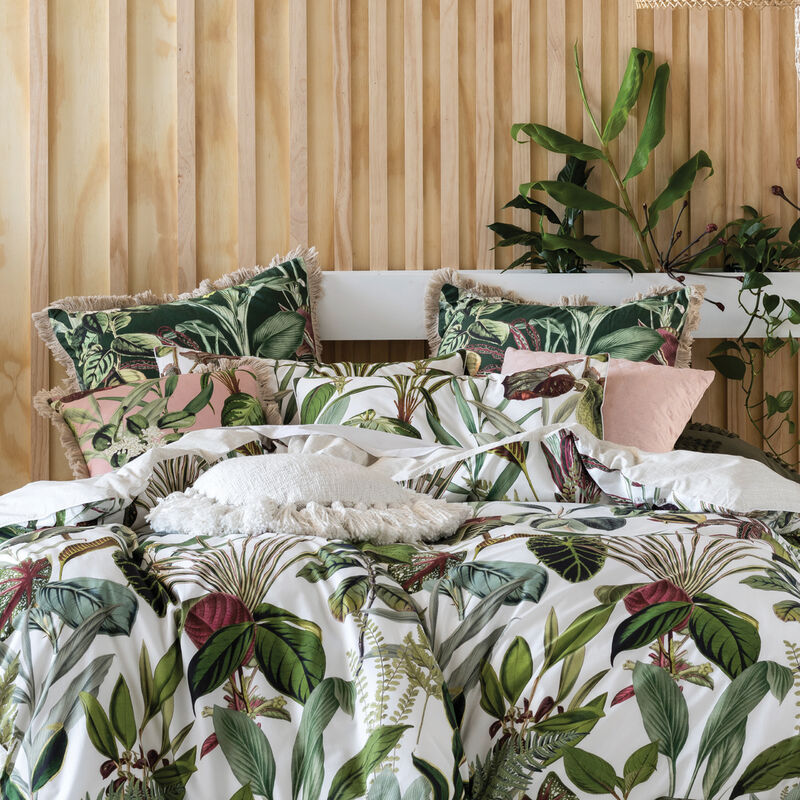 Wonderplant Exotic Botanical Pillowcase Set 50x75cm White/Green - White/Green - Linen House