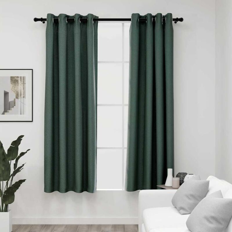 Linen-look Blackout Curtains With Grommets 2pcs Green 140x175cm Vidaxl