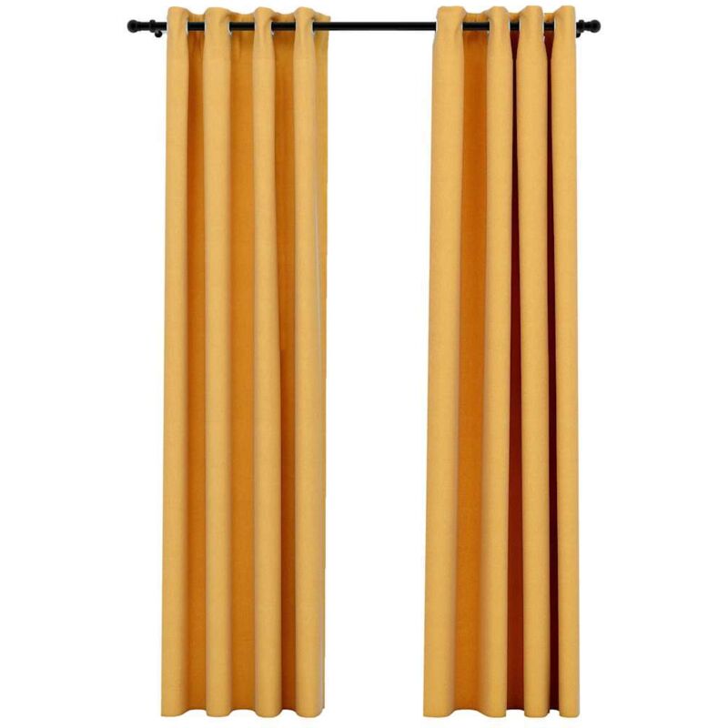 Linen-look Blackout Curtains With Grommets 2pcs Yellow 140x225cm Vidaxl
