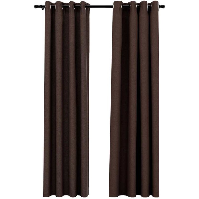 Linen-look Blackout Curtains With Grommets 2pcs Taupe 140x225cm Vidaxl