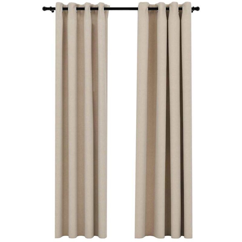 Linen-look Blackout Curtains With Grommets 2pcs Beige 140x245cm Vidaxl