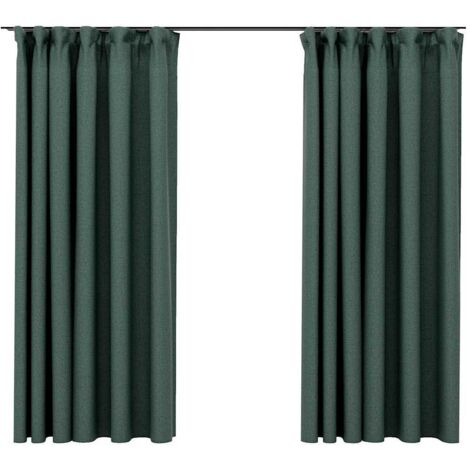 Linen-Look Blackout Curtains with Hooks 2 pcs Green 140x175 cm vidaXL