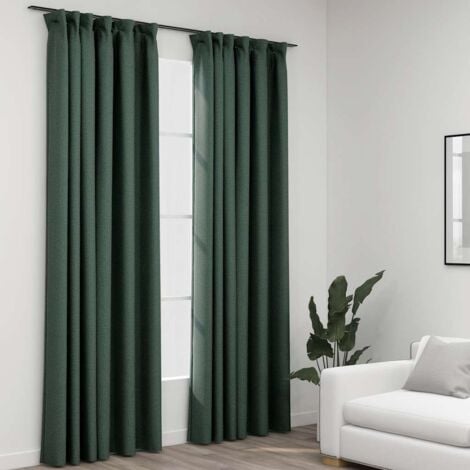 Linen-Look Blackout Curtains with Hooks 2 pcs Green 140x225 cm vidaXL