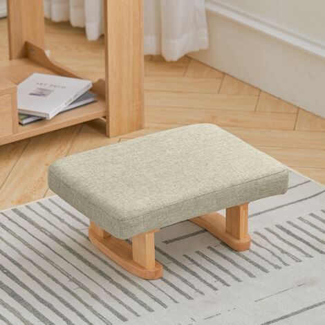 Linen Upholstered Footstool with Wooden Legs