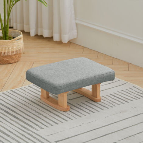 Linen Upholstered Footstool with Wooden Legs