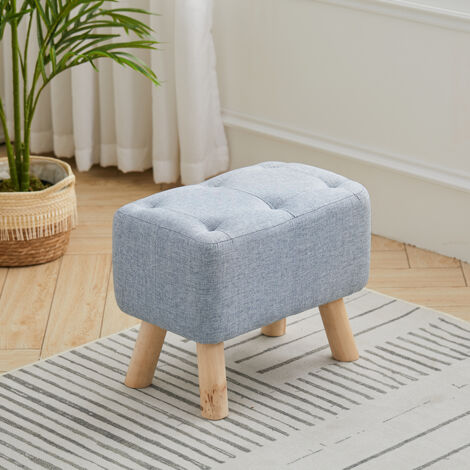 Linen Upholstered Ottoman Footstool with Pocket