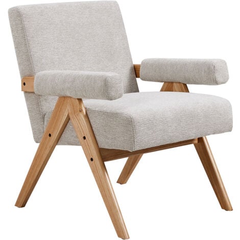 Linen Upholsteried Wooden Armchair