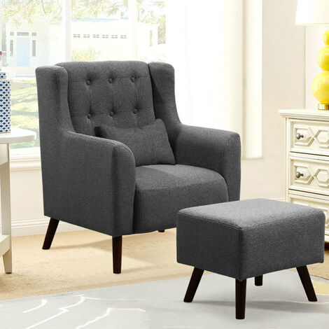 Linen Wingback Armchair and Footstool