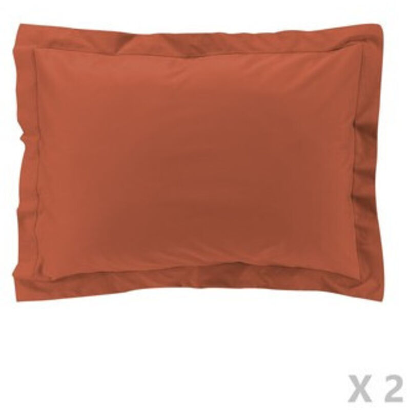 Taie d’oreiller volant plat – 50 x 70 cm – percale unie 78 fils – point bourdon – Terracotta