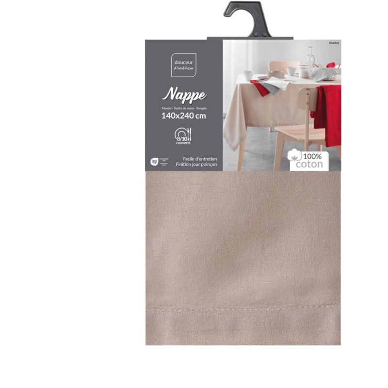 Douceur D'intérieur - Nappe coton unie Charline - 150 x 200 cm - Beige - Livraison gratuite
