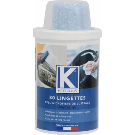 Lingette nettoyante multi-usage avec microfibre de lustrage - pot de 80 lingettes KARZHAN - 14353