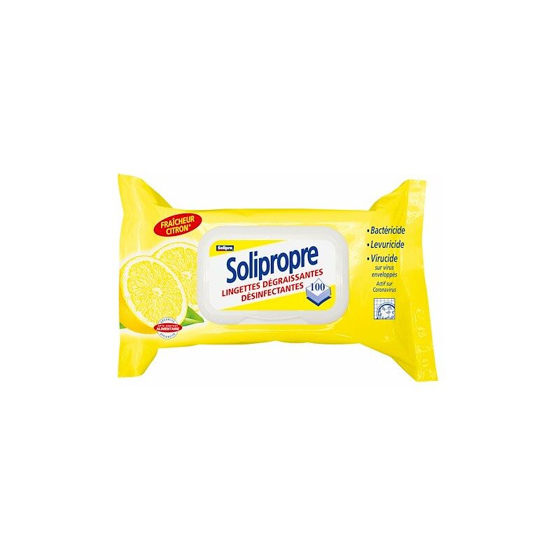 Solipro - Lingettes dégraissantes désinfectantes pre Citron - Paquet de 100