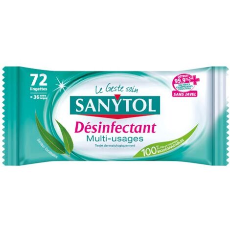 Lingettes désinfectantes multi-usages eucalyptus sachet de 72 - SANYTOL - 96631342