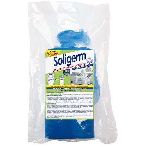 Lingettes désinfectantes pour cuisine et mains Soligerm - Recharge de 200