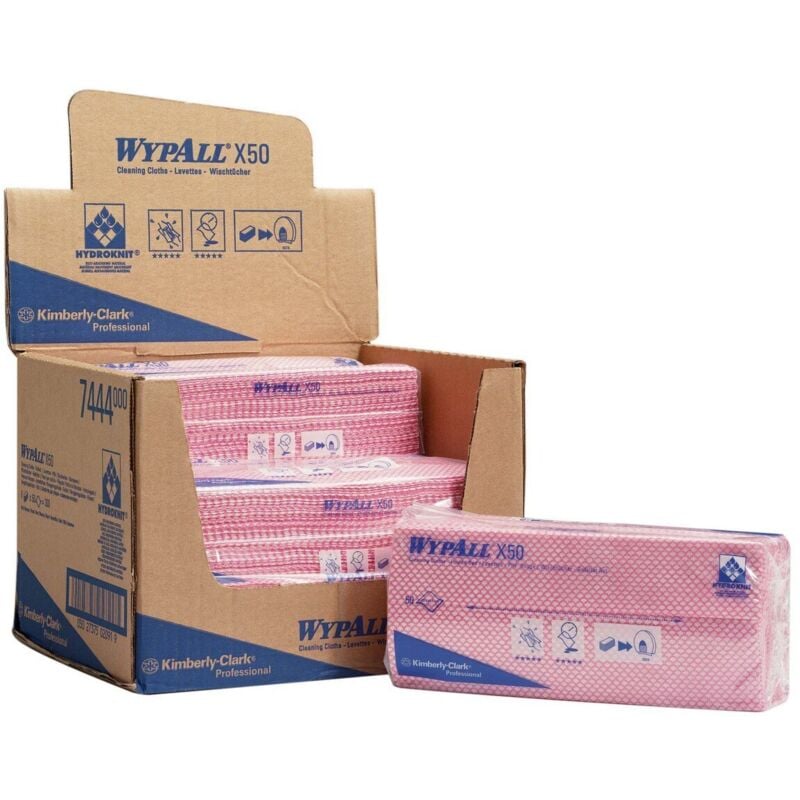 Wypall - Lingettes d'essuyage rouges - 6 lots de 50 lingettes à code couleur entrelacées (300 au total) 416 x 245mm x 50 ( Prix pour Boîte de 6 )