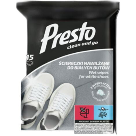 Lingettes ménagères Presto pour nettoyer les chaussures blanches 15 pièces.