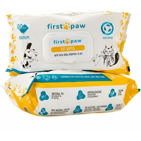 Lingettes nettoyantes animaux - FIRSTPAW - Origines naturelles - Grande taille - Pour zones sensibles -  -