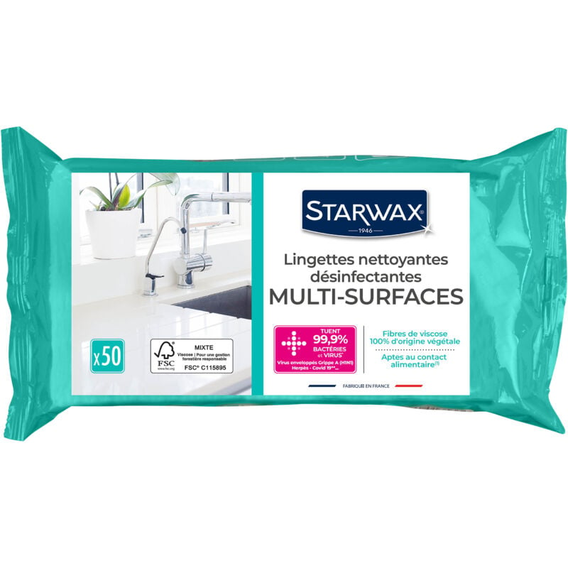 Lingettes nettoyantes désinfectantes multi-surfaces x50 Starwax