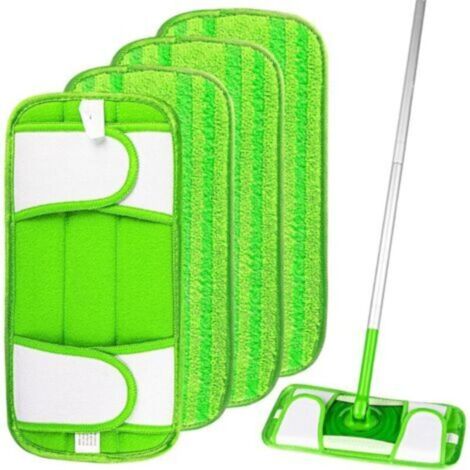 Lingettes réutilisables pour balai Swiffer – 4 unités, microfibre haute absorption, idéales pour sols durs (bois, carrelage, marbre), secs ou humides