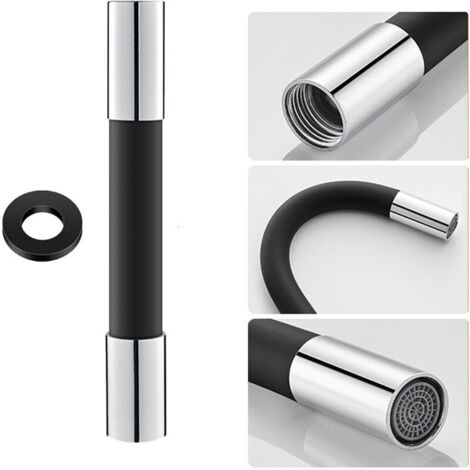 Linghhang – Tuyau d'extension flexible pour robinet – Silicone noir 20 cm – Joint d'étanchéité inclus – Rotation 360° pour accès pratique