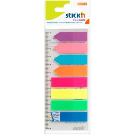 Linguette indice. 8 colori neon x 25 pezzi (strisce + frecce) + righello Stickn 21346