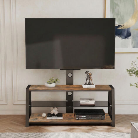 LINHOO Meuble TV avec Support Pivotant Réglable en Hauteur, Rangement, 3 Niveaux
