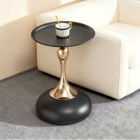 LINHOO Table d’Appoint Ronde 38 cm en Métal Noir pour Salon ou Chevet